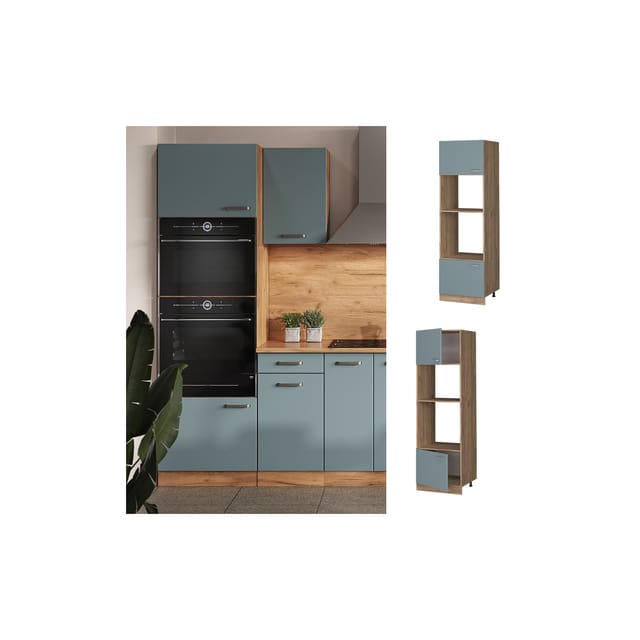 Vicco Mikrowellenschrank R-Line Küchenregal für die Mikrowelle Blau-Grau/Goldkraft Eiche 60 cm