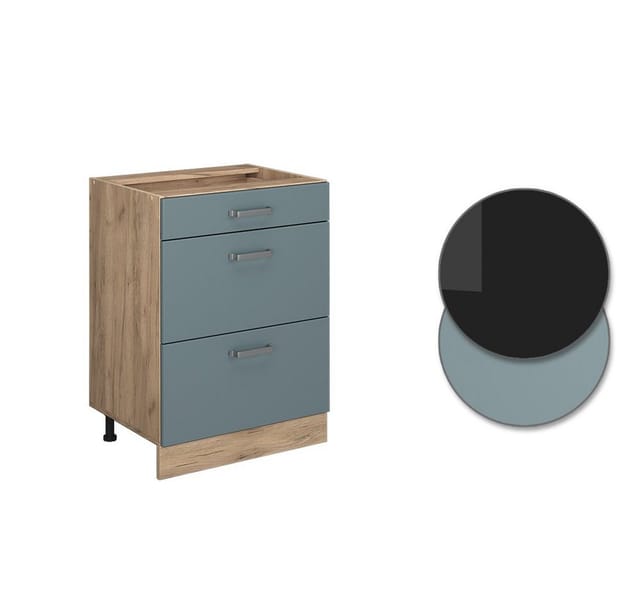 Vicco Küchenunterschrank R-Line Blau-Grau/Goldkraft Eiche 60 cm mit Schubladen ohne Arbeitsplatte
