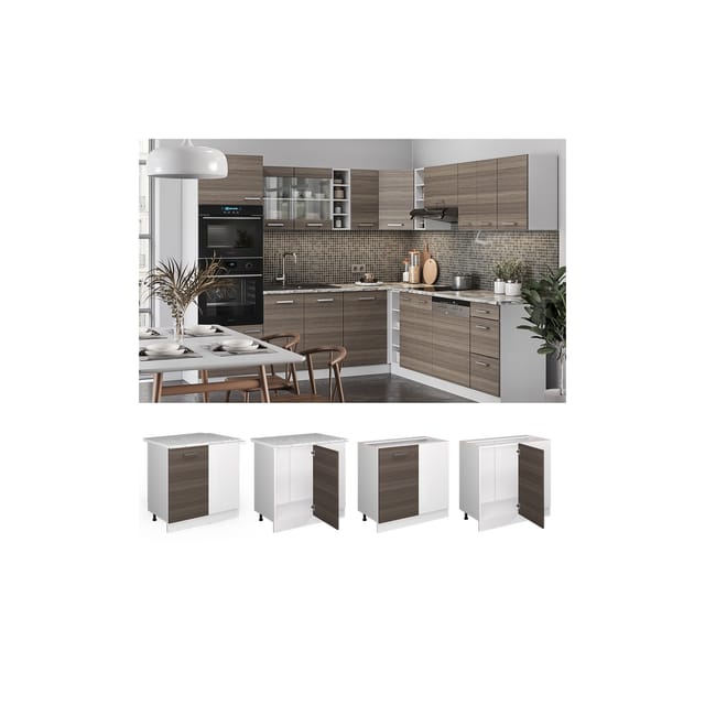 Vicco Eckunterschrank R-Line Küchen Eckschrank Grau/Weiß 86 cm AP Marmor