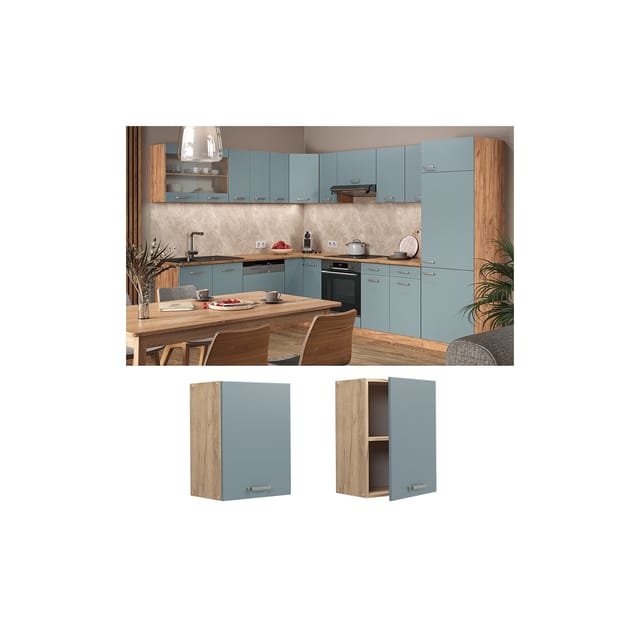 Vicco Hängeschrank R-Line Hängender Küchenschrank Blau-Grau/Goldkraft Eiche 45 cm