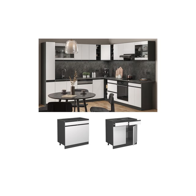 Vicco Küchenunterschrank R-Line Weiß/Anthrazit 80 cm J-Shape ohne Arbeitsplatte