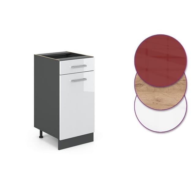 Vicco Küchenunterschrank R-Line Weiß Hochglanz/Anthrazit 40 cm ohne Arbeitsplatte