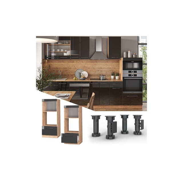 Vicco Mikrowellenschrank Fame-Line Anthrazit Hochglanz/Goldkraft Eiche 60 cm