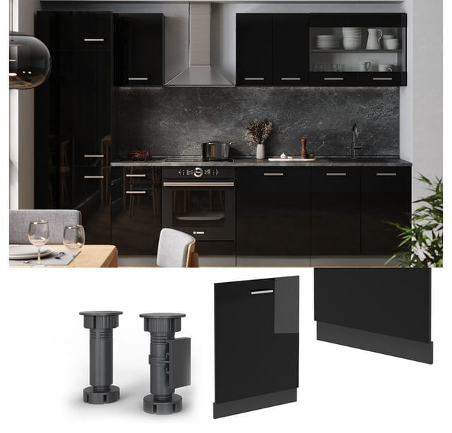 Vicco Geschirrspülblende R-Line Schwarz Hochglanz 60 cm ohne Arbeitsplatte