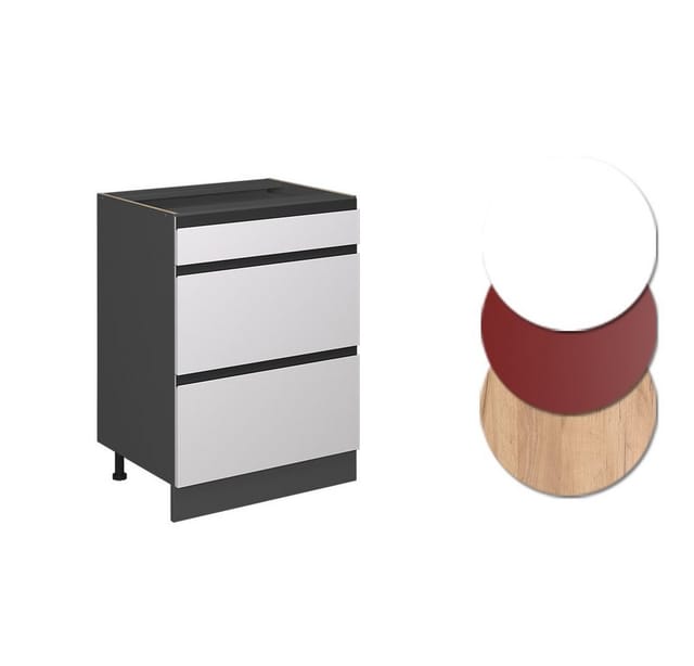 Vicco Küchenunterschrank R-Line Weiß/Anthrazit 60 cm J-Shape mit Schubladen ohne Arbeitsplatte