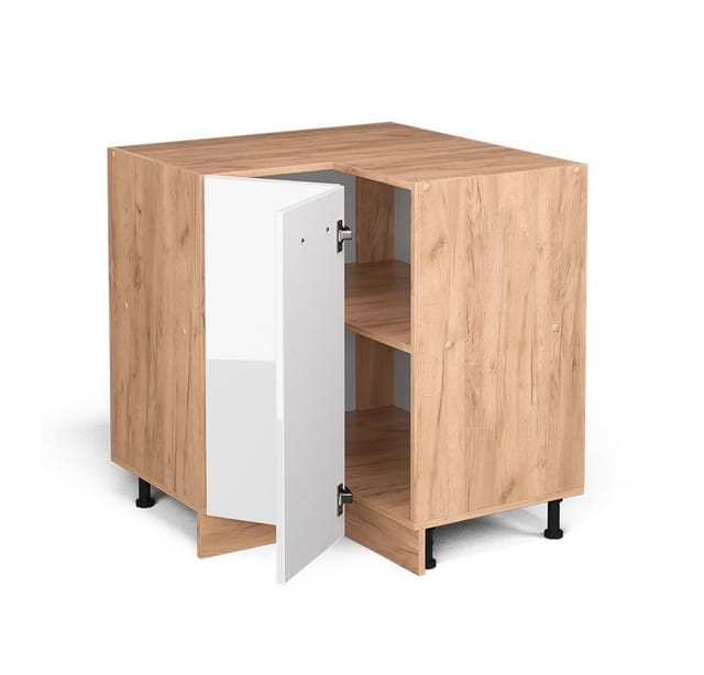 Vicco Eckunterschrank R-Line Weiß Hochglanz/Goldkraft Eiche 76 cm ohne Arbeitsplatte