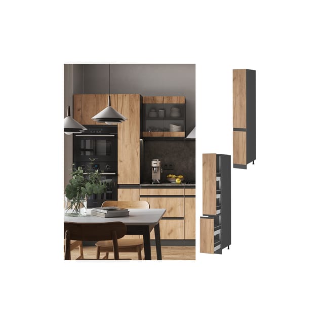Vicco Apothekerschrank R-Line Goldkraft Eiche/Anthrazit 30 cm J-Shape