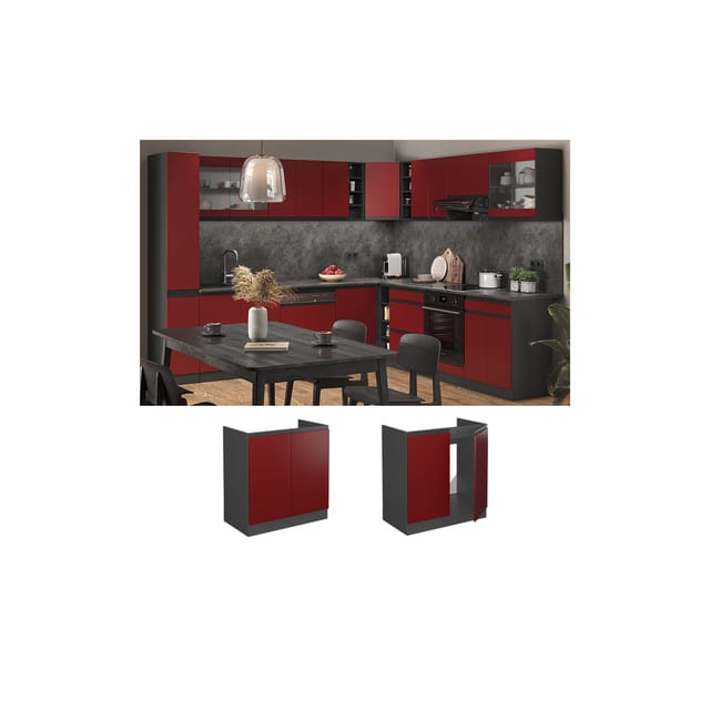 Vicco Spülenunterschrank R-Line Rot/Anthrazit 80 cm J-Shape ohne Arbeitsplatte