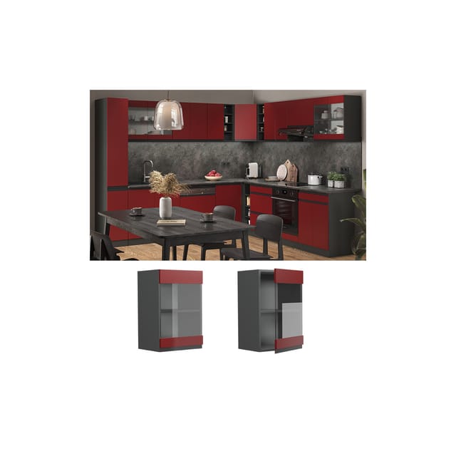 Vicco Küchenglasschrank R-Line Glashängeschrank Rot/Anthrazit 40 cm J-Shape