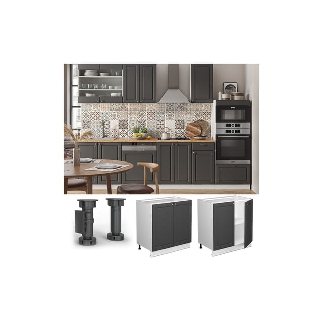 Vicco Spülenunterschrank Fame-Line Anthrazit-Gold/Weiß 80 cm mit Regal ohne Arbeitsplatte