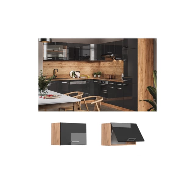 Vicco Hängeschrank R-Line Anthrazit Hochglanz/Goldkraft Eiche 60 cm Flach