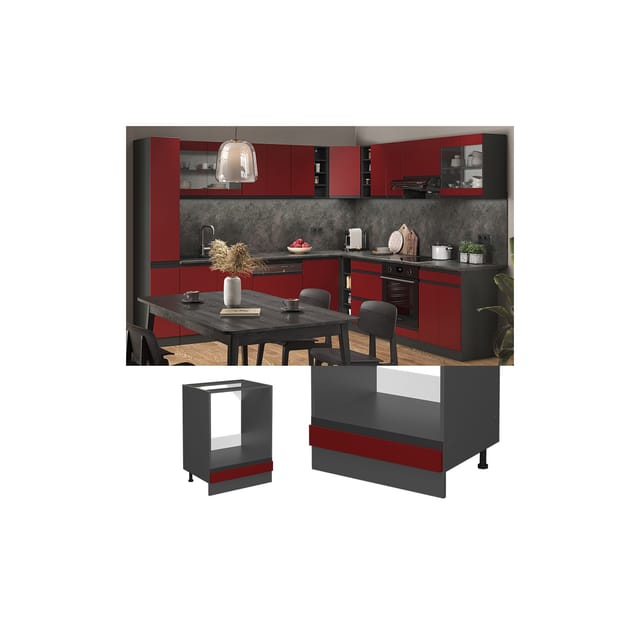 Vicco Herdumbauschrank R-Line Rot/Anthrazit 60 cm J-Shape ohne Arbeitsplatte