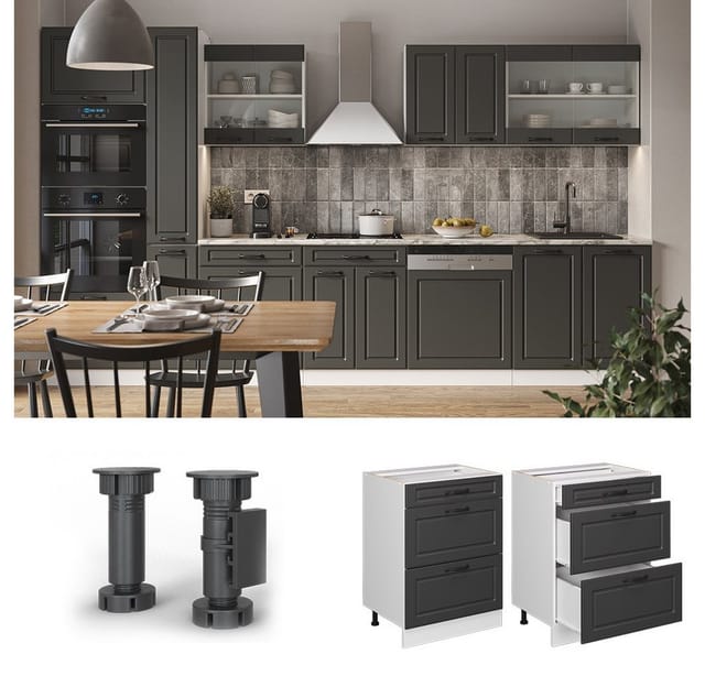 Vicco Küchenunterschrank R-Line Anthrazit Landhaus/Weiß 60 cm mit Schubladen ohne Arbeitsplatte