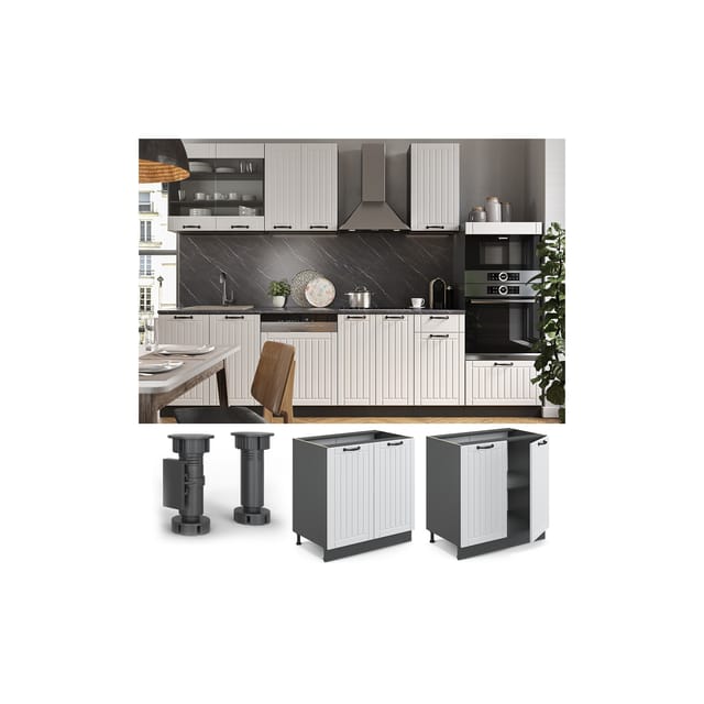 Vicco Spülenunterschrank Fame-Line Weiß Landhaus/Anthrazit 80 cm mit Regal ohne Arbeitsplatte