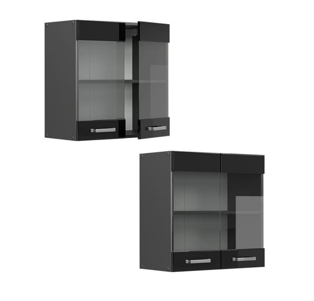 Vicco Küchenglasschrank R-Line Glashängeschrank Schwarz Hochglanz 60 cm