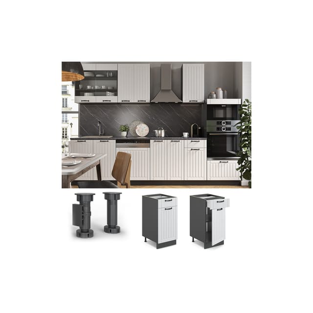 Vicco Küchenunterschrank Fame-Line Weiß Landhaus/Anthrazit 40 cm ohne Arbeitsplatte