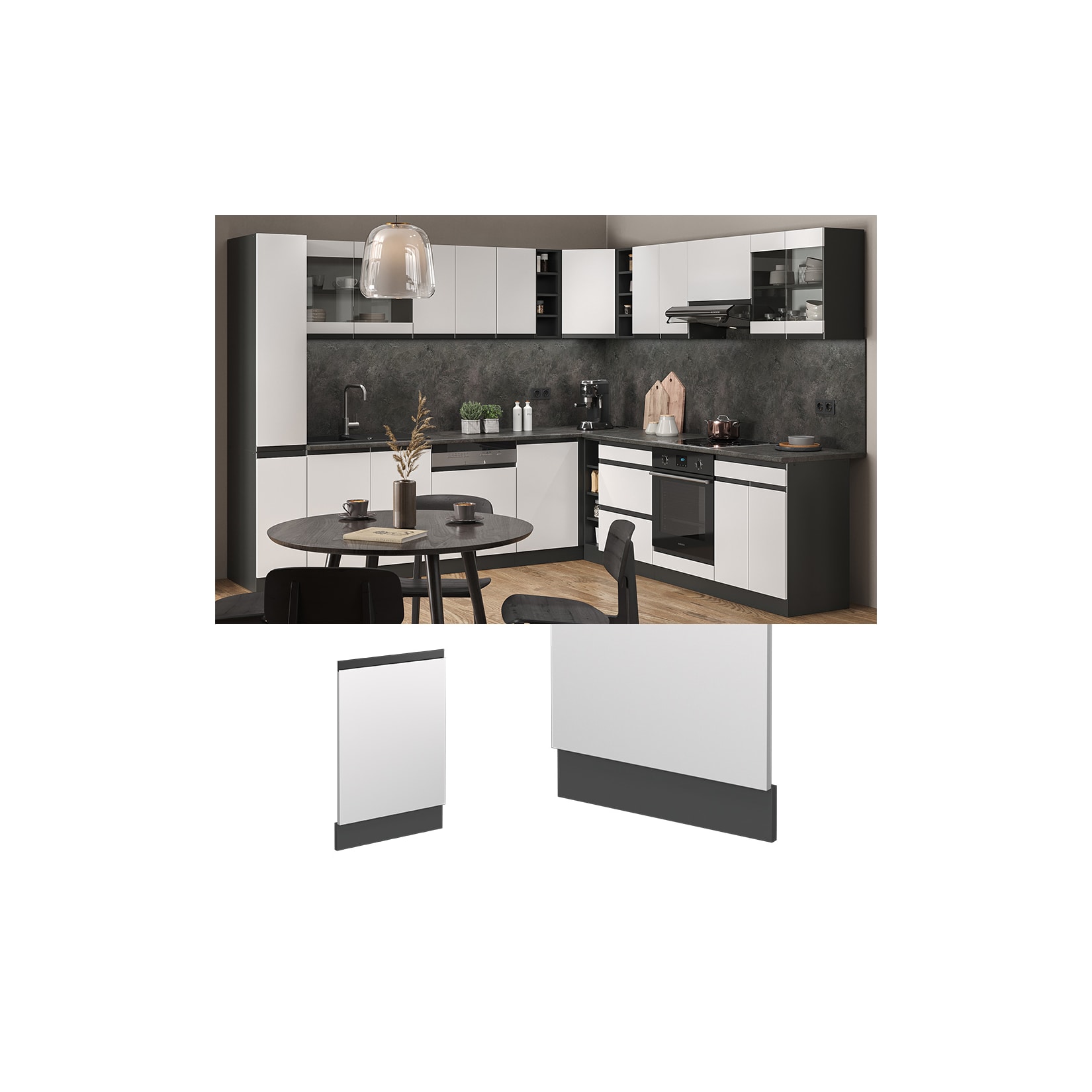 Vicco Frontblende R-Line Weiß/Anthrazit 45 cm J-Shape ohne Arbeitsplatte