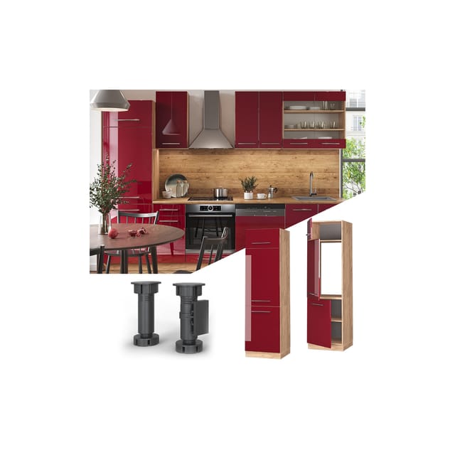 Vicco Kühlumbauschrank Fame-Line Bordeaux Hochglanz/Goldkraft Eiche 60 cm