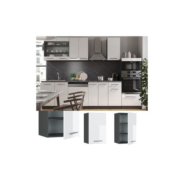 Vicco Hängeschrank Fame-Line Hängender Küchenschrank Weiß Hochglanz/Anthrazit 45 cm