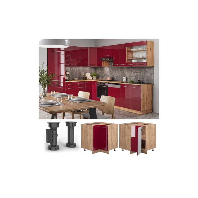 Vicco Eckunterschrank Fame-Line Bordeaux Hochglanz/Goldkraft Eiche 81 cm ohne Arbeitsplatte