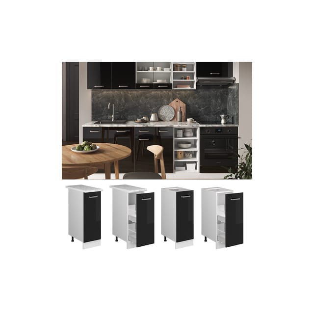 Vicco Apothekerschrank R-Line Schwarz Hochglanz/Weiß 30 cm ohne Arbeitsplatte