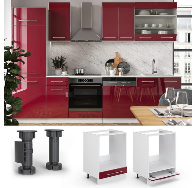 Vicco Herdumbauschrank Fame-Line Bordeaux Hochglanz/Weiß 60 cm ohne Arbeitsplatte