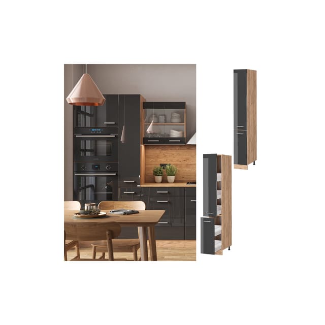 Vicco Apothekerschrank R-Line Anthrazit Hochglanz/Goldkraft Eiche 30 cm