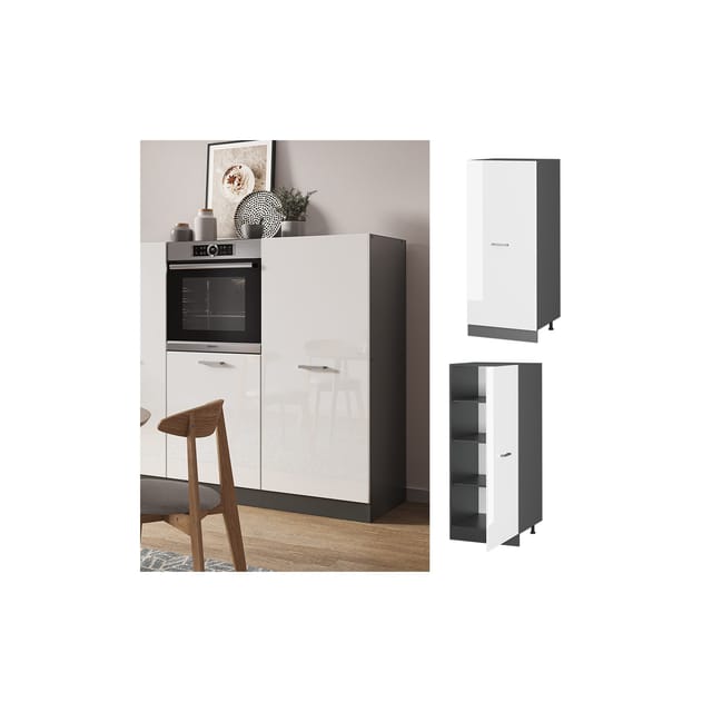 Vicco Hochschrank R-Line Küchenkommode Weiß Hochglanz/Anthrazit 60 cm