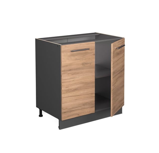 Vicco Spülenunterschrank Fame-Line Goldkraft Eiche/Anthrazit 80 cm mit Regal ohne Arbeitsplatte