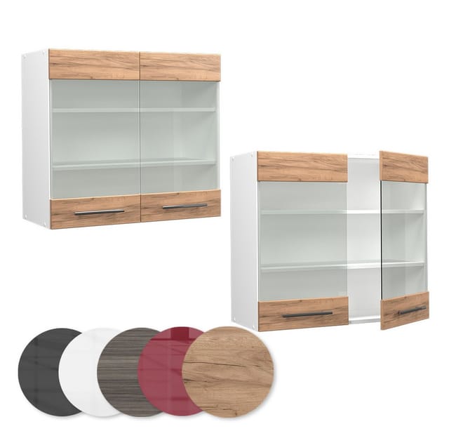Vicco Küchenglasschrank Fame-Line Glashängeschrank Goldkraft Eiche/Weiß 80 cm