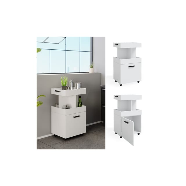 Vicco Rollcontainer Kamber Rollbare Küchen-Minibar Weiß 50x89 cm