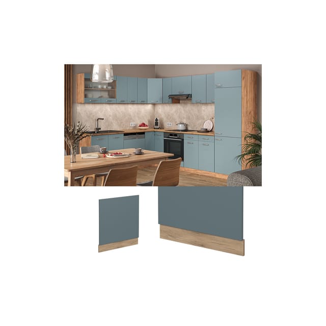Vicco Frontblende R-Line Blau-Grau/Goldkraft Eiche 60 cm ohne Arbeitsplatte