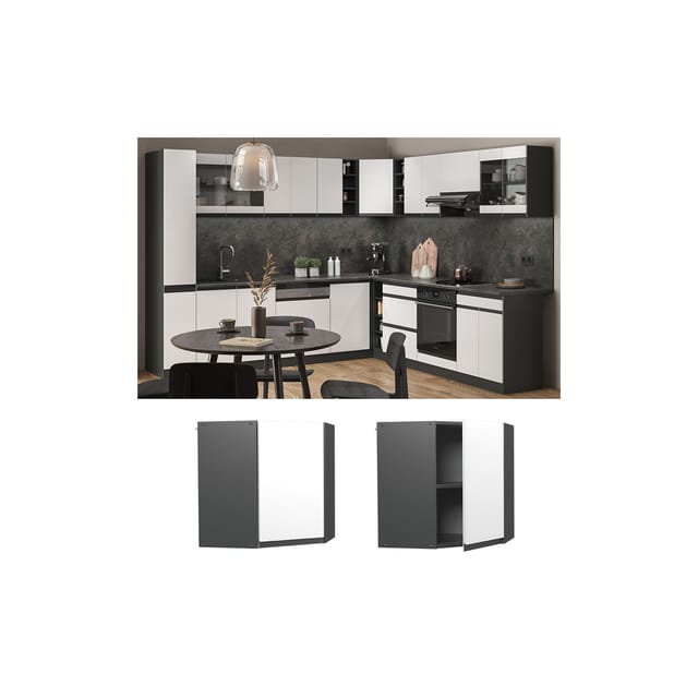 Vicco Eckhängeschrank R-Line Küchen-Eckschrank Weiß/Anthrazit 57 cm J-Shape