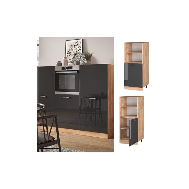 Vicco Herdumbauschrank R-Line Anthrazit Hochglanz/Goldkraft Eiche 60 cm