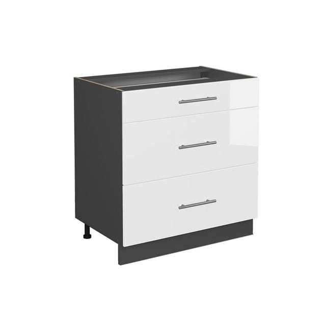 Vicco Küchenunterschrank Fame-Line Weiß Hochglanz/Anthrazit 80 cm mit 3 Schubladen ohne Arbeitsplatte