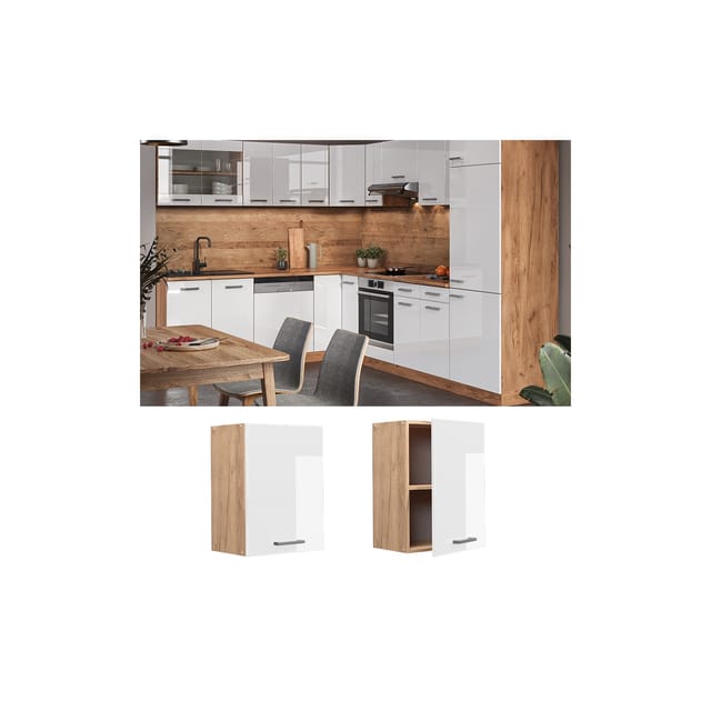 Vicco Hängeschrank R-Line Hängender Küchenschrank Weiß Hochglanz/Goldkraft Eiche 45 cm