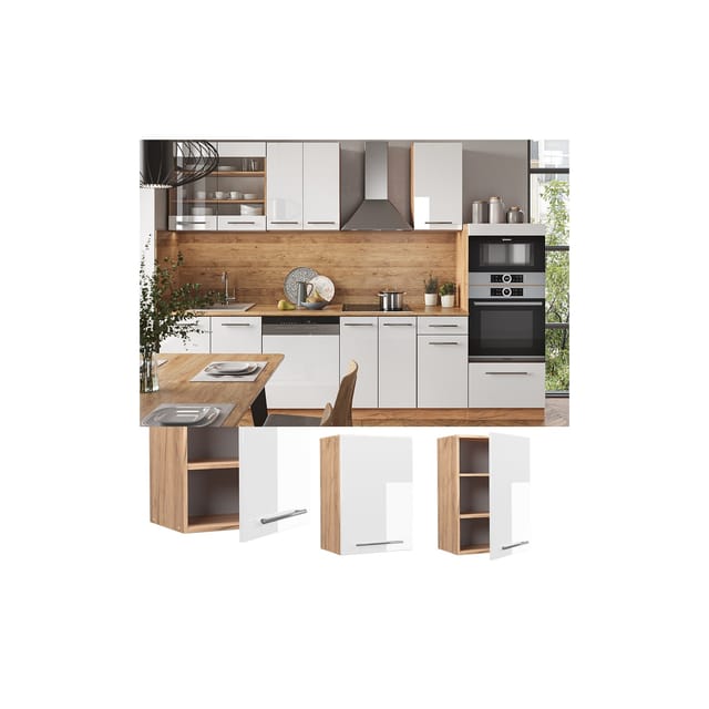 Vicco Hängeschrank Fame-Line Hängender Küchenschrank Weiß Hochglanz/Goldkraft Eiche 50 cm