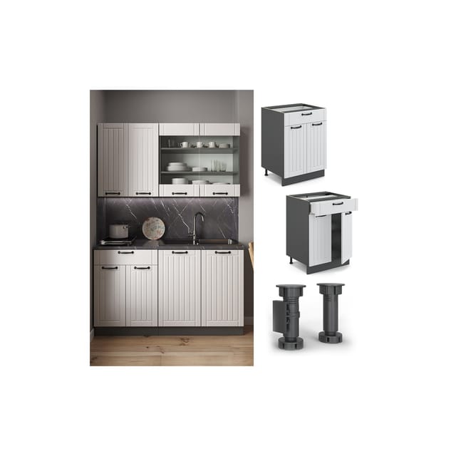 Vicco Küchenunterschrank Fame-Line Weiß Landhaus/Anthrazit 60 cm mit Schublade ohne Arbeitsplatte