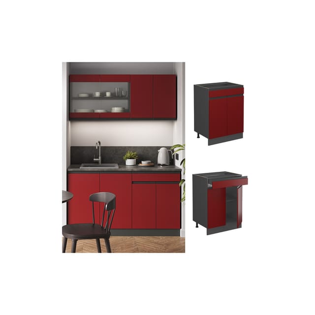 Vicco Küchenunterschrank R-Line Rot/Anthrazit 60 cm J-Shape mit Schublade ohne Arbeitsplatte