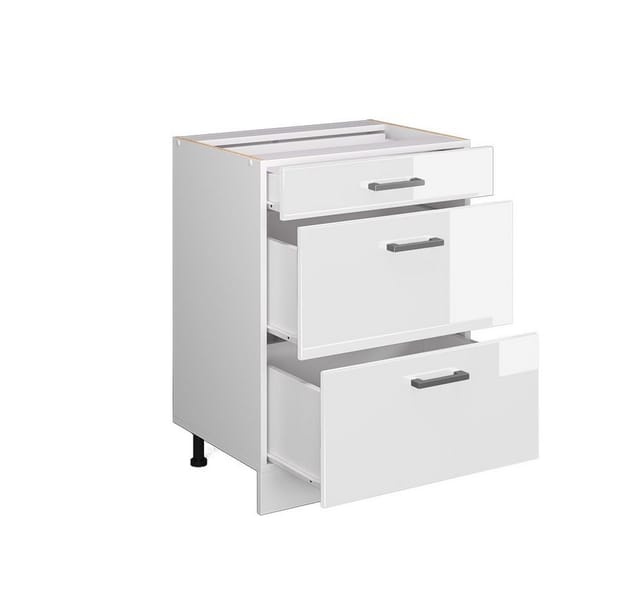 Vicco Küchenunterschrank R-Line Weiß Hochglanz/Weiß 60 cm mit Schubladen ohne Arbeitsplatte