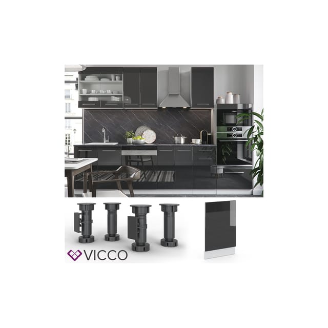 Vicco Frontblende Fame-Line Anthrazit Hochglanz/Weiß 45 cm ohne Arbeitsplatte