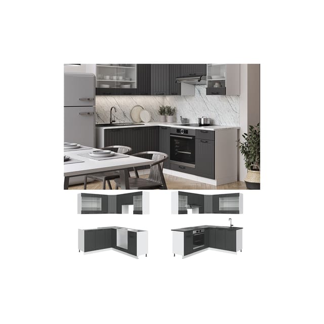 Vicco Fame-Line Eckküche Anthrazit Landhaus/Weiß 160 x 60 cm ohne Arbeitsplatte ohne E-Geräte