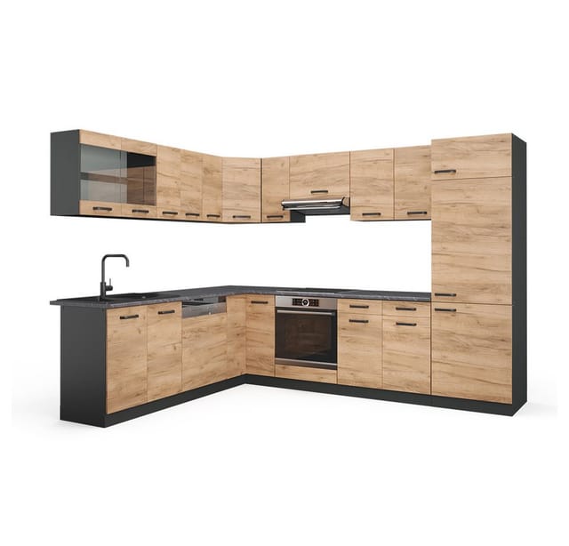 Vicco R-Line Eckküche Goldkraft Eiche/Anthrazit 227 x 287 cm ohne Arbeitsplatte ohne E-Geräte