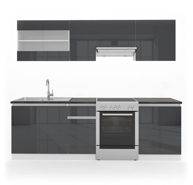 Vicco Raul Küchenzeile Anthrazit/Weiß 240 cm AP SchwarzRaul ohne E-Geräte