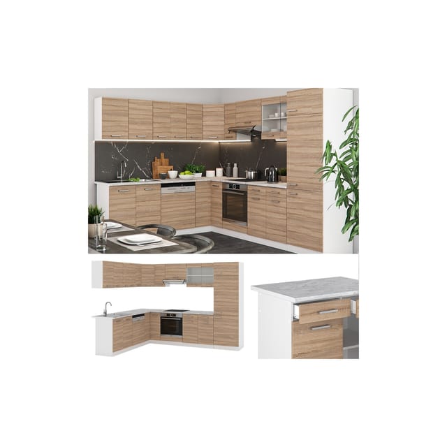 Vicco R-Line Eckküche Sonoma 227 x 287 cm AP Marmor ohne E-Geräte