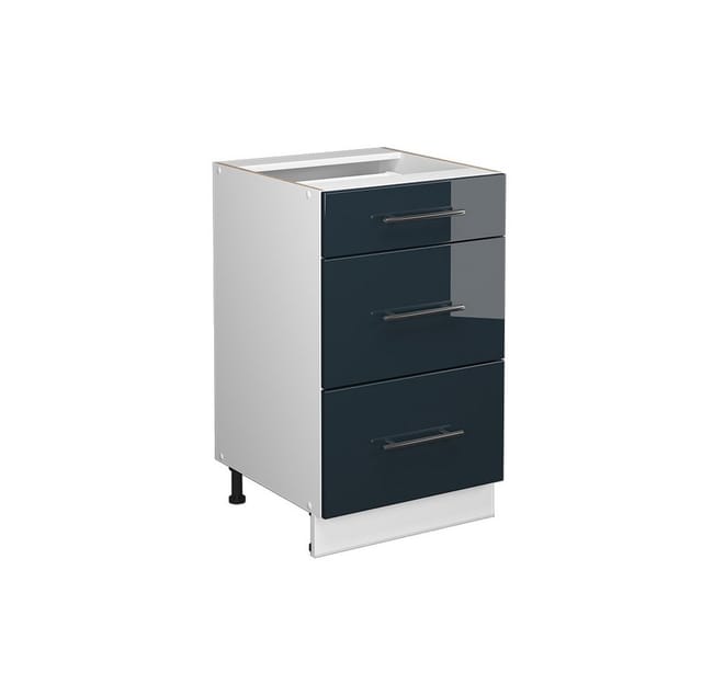 Vicco Küchenunterschrank Fame-Line Dunkelblau Hochglanz/Weiß 50 cm ohne Arbeitsplatte
