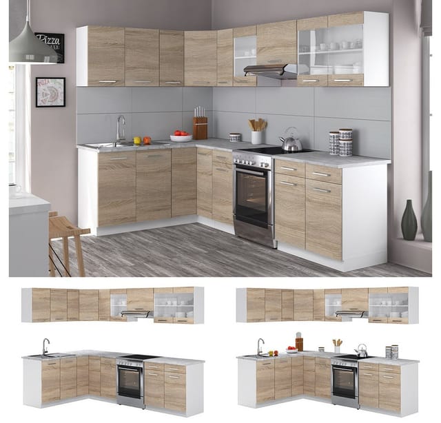 Vicco Rick Eckküche Weiß/Sonoma 267 x 167 cm AP MarmorRick ohne E-Geräte