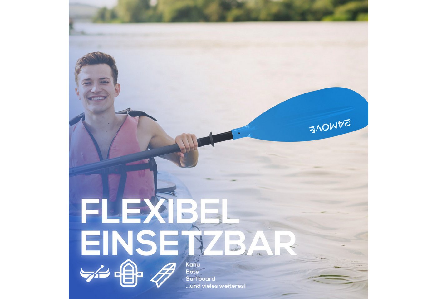 24MOVE Doppelpaddel Aluminium Paddel Stand-Up Paddling Kajak 220CM Verstellbar Blau Bild 3