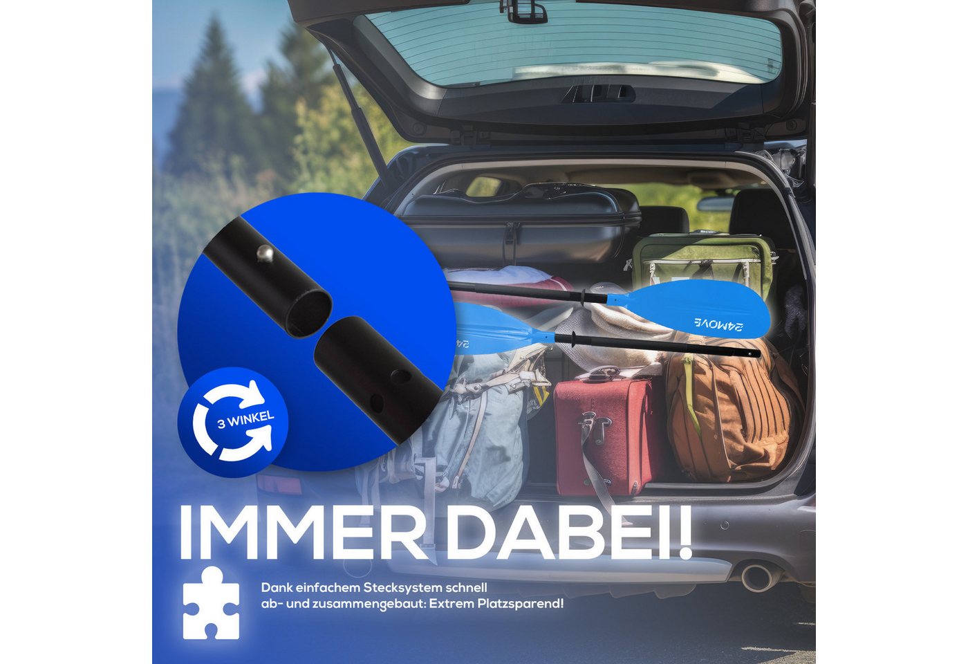 24MOVE Doppelpaddel Aluminium Paddel Stand-Up Paddling Kajak 220CM Verstellbar Blau Bild 5