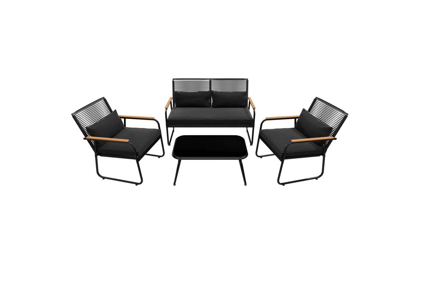 GARMIO Polyrattan Gartenmöbel Set 4-teilig Sitzbank Stühle Glastisch Bild 4